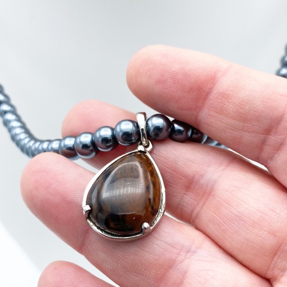 NEW India Faux Tahitian Pearl 316L Stainless Steel Stone Pendant Necklace - Picture 11 of 16